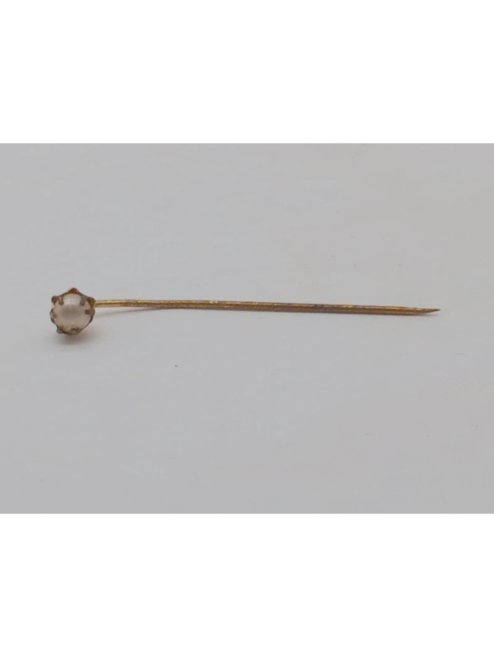 Vintage Faux Pearl Stick Pin Gold Tone Crown Prong Lapel Pin